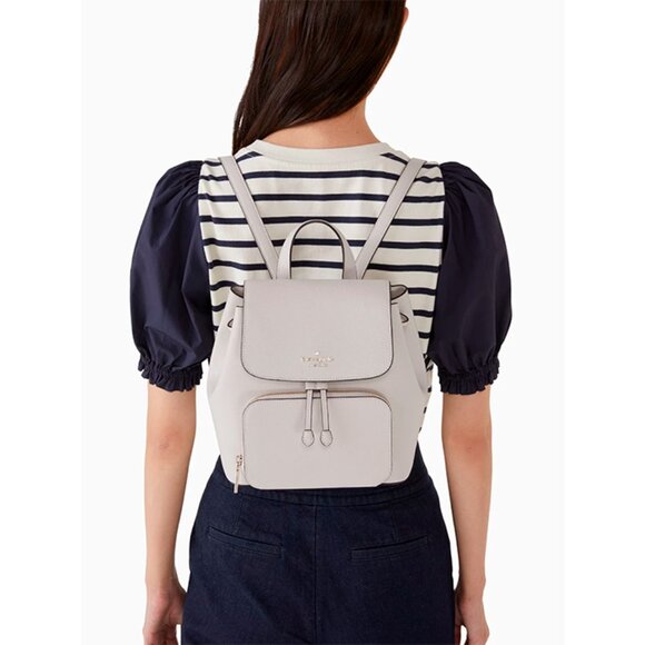 S Kate Spade Kristi Medium Flap Backpack Cement Gray Leather Bag KA695 NWT $379 main image 9